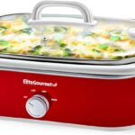 Elite Gourmet MST-5240 Casserole Crock Slow Cooker, Locking Lid Adjustable Temperature Keep Warm Oven & Dishwasher-Safe Casserole Pan, 3.5Qt Capacity, Red
