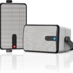 250W Outdoor Bluetooth Speakers, Wireless Sync Between Speakers, IPX5 Waterproof, Powerful Bass, Wall Mount for Patio, Porch, Gazebo, Garage, 2-Pack, White(MZ-632)