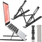 Laptop Stand for Desk, Aluminum Metal MacBook Stand, Computer Riser for Desk, Portable Foldable Adjustable Notebook Holder, Compatible with 10-15.6 Inch Laptops, iPad, Black.