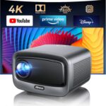 [1800 ANSI/Auto Focus/Built-in APPS] Smart Projector 4K with WiFi 6 and Bluetooth 5.3, 6D Keystone Outdoor Movie Projector with Netflix& 36W Dolby Audio Plus HDR10+ Home Theater Ceiling 2025 Upgraded