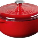 Lodge 4.5 Quart Enameled Cast Iron Dutch Oven with Lid – Dual Handles – Oven Safe up to 500° F or on Stovetop – Use to Marinate, Cook, Bake, Refrigerate and Serve – Island Spice Red