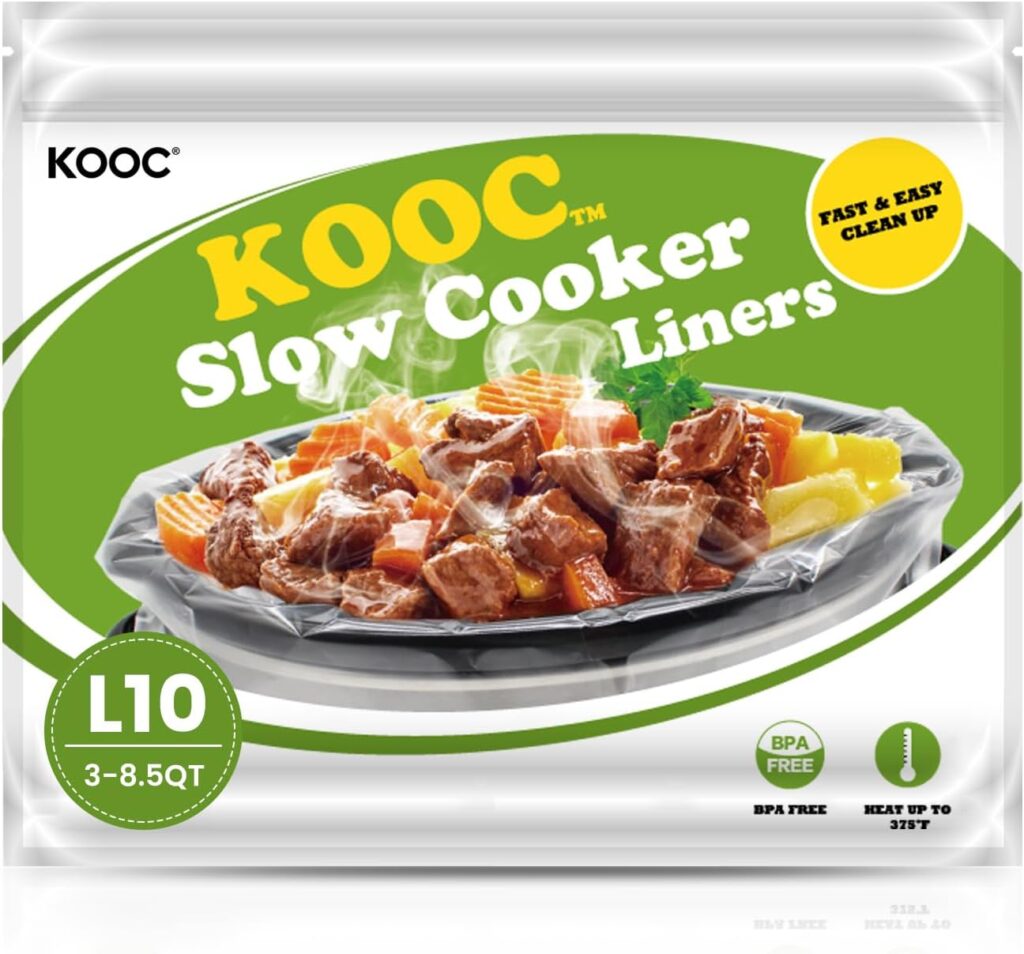 KOOC Slow Cooker Liners 13×21 inch 10 Count Large Size Disposable Pot Liners Cooking Bags Fit 3QT to 8.5QT Pot BPA Free Fresh Locking Seal Design