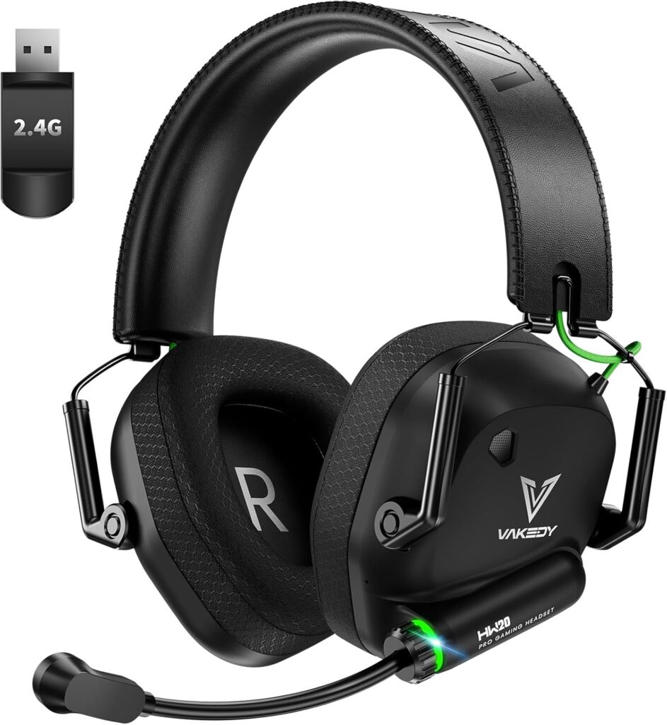 Wireless Gaming Headset for PC, PS5, PS4, Mac, Switch, 2.4GHz USB Dongle Headphones with Mic, Bluetooth 5.4, 50mm Driver, Stereo Sound, Cool Lighting, 50H Battery-Black/Green