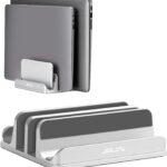 JARLINK 4-in-1 Adjustable Vertical Laptop Stand Holder, Aluminum Dual Slots Laptop Rack for Desk, Space-Saving Organizer Compatible with All MacBook, Surface, Chromebook, and Gaming Laptops (Silver)