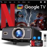 [Netflix Officially/1500Brightness] 4K Projector with Wifi6 and bluetooth,Smart projector with Electric Bracket,MAX 300”Display Home theater projector,Auto Focus&Keystone,Upgrated Dess C5 Pro GTV