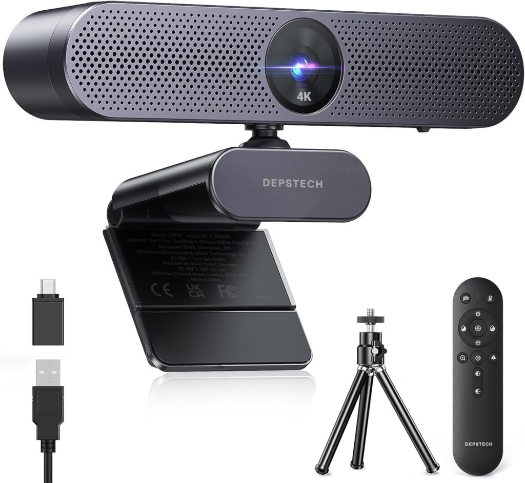 DEPSTECH 4K Webcam for PC, UHD Webcam with Remote and Zoom, Sony Sensor, Dual Noise-Cancelling Mics, Autofocus, Privacy Cover, Computer Camera for Desktop/Laptop, Works with Zoom/Teams/OBS/Google