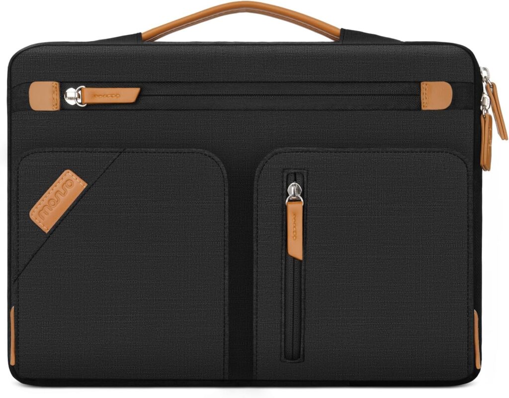 MOSISO 360 Protective Laptop Case 13.3 inch, 13-14 inch Laptop Sleeve Compatible with MacBook Air 13.6/Pro 13/Pro 14,HP Dell ASUS Lenovo, Side Open Carrying Bag with 4 Accessory Pockets & Belt, Black