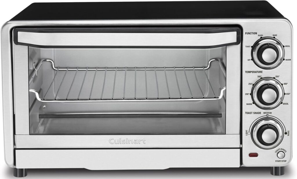 Cuisinart Custom Classic Toaster Oven Broiler, 1800 Watt Countertop Toaster Oven to Bake, Broil, and Toast, Non-Stick Interior, Consistent Toast Control, Brushed Stainless Steel/Black, TOB-40N