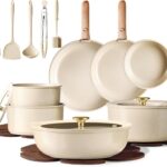 CAROTE 23PCS Pots and Pans set Non Stick, Ceramic Cookware Set, RV Kitchen Cooking Set Removable Handles, Oven Safe, Induction Coolware, Non-toxic Kitchen Cooking Set, PFAS and PFOA Free