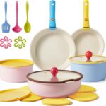 CAROTE 20pcs Ceramic Cookware Set Detachable Handle,Pots and Pans Set Nonstick,Induction Kitchen Cookware with Removable Handle,RV Dishwasher & Oven Safe, PFOA Free