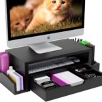 Simple Trending Monitor Stand Riser and Computer Wood Desk Organizer with Drawer and Pen Holder for Laptop, Computer, iMac, Black