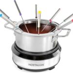 Nostalgia 8-Cup Electric Fondue Pot Set for Cheese & Chocolate – 8 Color-Coded Forks, Temperature Control – Kitchen Gadgets and Appliances for Hors d’Oeuvres and More – Stainless Steel
