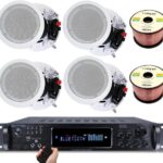 Home Stereo System Kit – 7.2 channel 2500 Watts Bluetooth Amplifier w/ 4 Qty of 8” Framed Ceiling Speakers 300 W Each & 200 ft Speaker Wire & Remote Ideal for Home, Office, Restaurant by Technical Pro