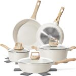 12 Pcs Pots and Pans Set, Nonstick Cookware Sets White Granite Induction Cookware, Non-toxic Healthy Non Stick Kitchen Cooking Set with Frying Pans Set, Saucepans,Steamer (PFAS, PFOA, PFOS Free)