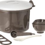 Prep Solutions by Progressive Microwaveable Rice and Pasta Cooker-17 Piece Set Includes Measuring Spoons and Cups, Rice Paddle, Steaming Insert, Pasta Measurer and Locking Lid-12 Cup Capacity BPA FREE, Gray