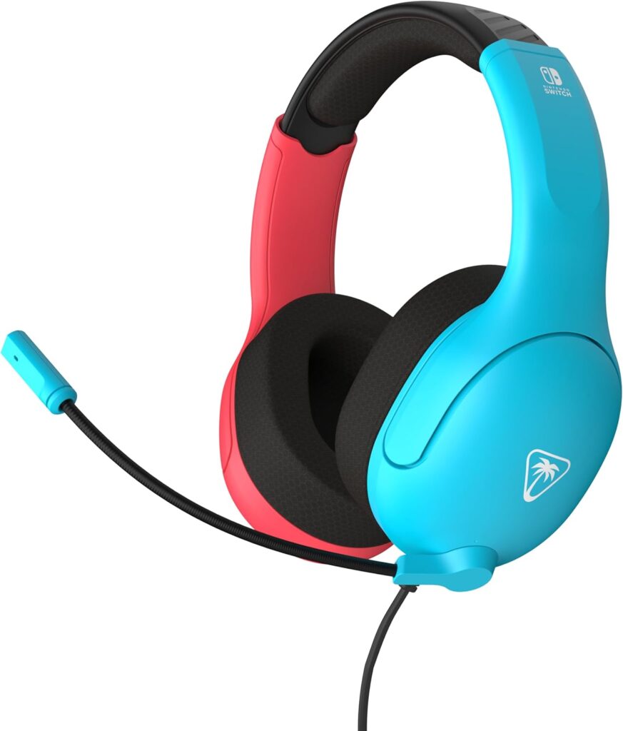 Turtle Beach Airlite Fit Wired Gaming Headset: Officially Licensed for Nintendo Switch, Nintendo Switch 2/Lite/OLED Model – Flip-to-Mute Mic, Over-Ear Comfort Cushions, 40mm Speakers – Neon Blue & Red