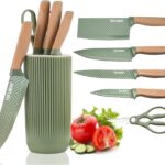 Pink Knife Set, 6 Pieces Professional Kitchen Knife Set with Universal Knife Block, Super Sharp Knife Set with Ergonomic Handle Non-stick Stainless Steel Knife Block Set (Green)