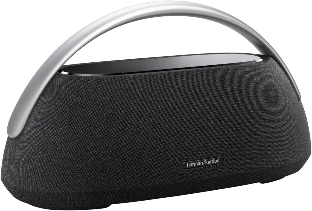 Harman Kardon Go + Play 3 – Portable Bluetooth speaker with superior sound and 8 hours playtime, USB Charging, Auto self tuning, Dual far-field microphones, Made in part with recycled materials(Black)