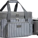 Fun Elements Double Layer Slow Cooker Carrier Bag for 6-8 Quart Oval CrockPot, Insulated Crock Pot Travel Bag with Support Pad and Adjustable Straps, Top Zip Compartment and Front Pocket for Utensils