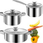 Stainless Steel pots and pans set, 6 Piece Nonstick Induction Kitchen Cookware Set, Works with Induction/Electric and Gas Cooktops, Nonstick, Oven Safe, Camping Cookware