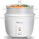 Maxi-Matic Elite Gourmet ERC-003ST Electric Rice Cooker & Steamer w/Automatic Keep Warm Makes Soups, Stews, Grains, Cereals, 6 Cooked (3 Cups Uncooked), 6 Cups Cups), White