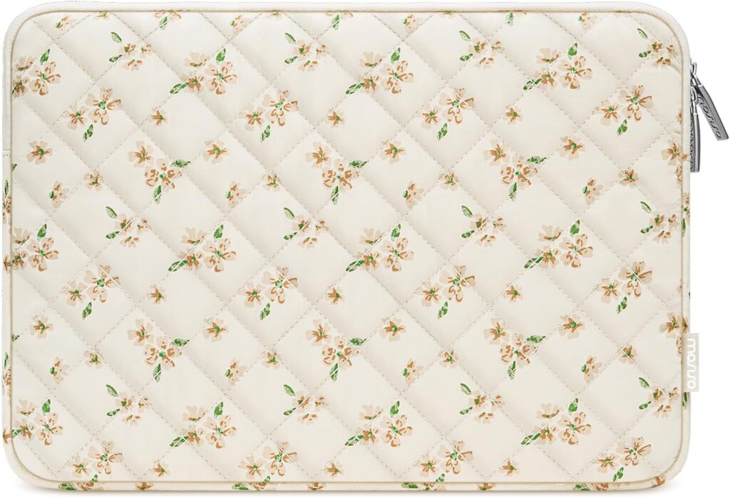 MOSISO 13-14 inch Laptop Case, 13.3 inch Puffy Laptop Sleeve Compatible with MacBook Air 13.6 M4 M3 M2 M1/Pro 13/Pro 14, HP Dell ASUS Lenovo, Square Quilted Carrying Case Computer Bag, Idyllic Floral