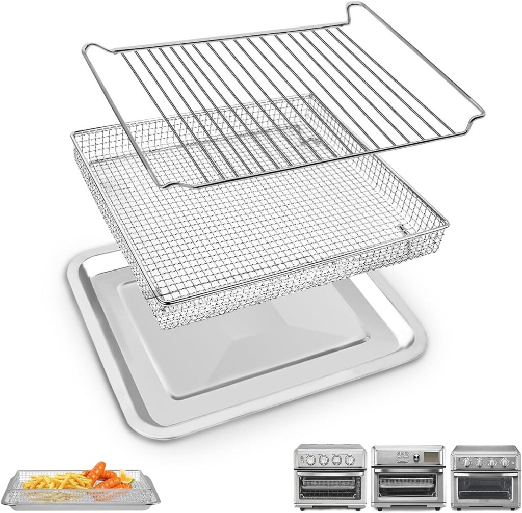 3 Pieces Baking Set for Cuisinart TOA-60 TOA-65 TOA-70 Air Fryer Toaster Oven, Air Fryer Basket Pan Rack for Oven Air Fryer Accessories