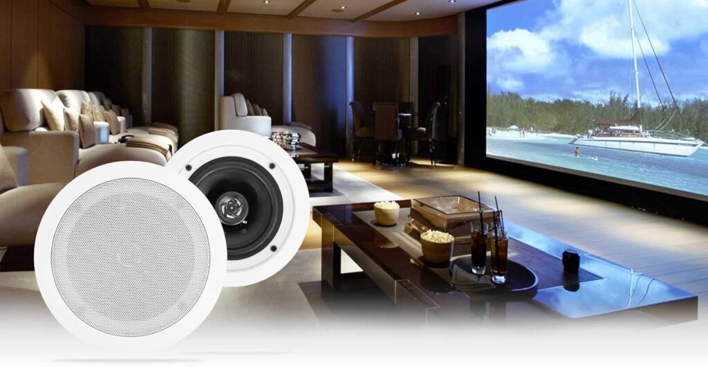 Rockville Pair HC55 White 5.25″ 300W in-Ceiling Home Theater Speakers 8 Ohm, Aimable Tweeter, Paintable Grills, Easy Install, for Home Audio Systems