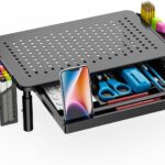 WALI Computer Monitor Stand with Storage, Desk Organizer with Drawer and Pen Holder, Desk Monitor Riser 3 Height Adjustable, Laptop Riser for Computer, Laptop, Printer (STT003DH-B), 1 Pack, Black