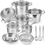 Duxtop Professional Stainless Steel Pots and Pans Set, 17PC Induction Cookware Set, Impact-bonded Technology