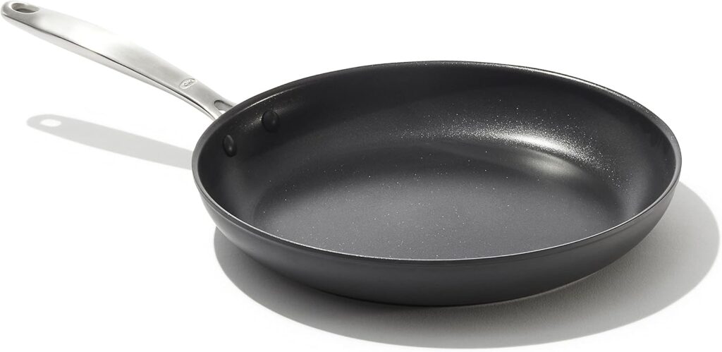 OXO Enhanced 12″ Frying Pan Skillet, PFAS-Free Ceramic Nonstick, Durable Hard Anodized Cookware, Scratch Resistant, Stainless Steel Handle, Good Grips, Dishwasher & Oven safe, Black