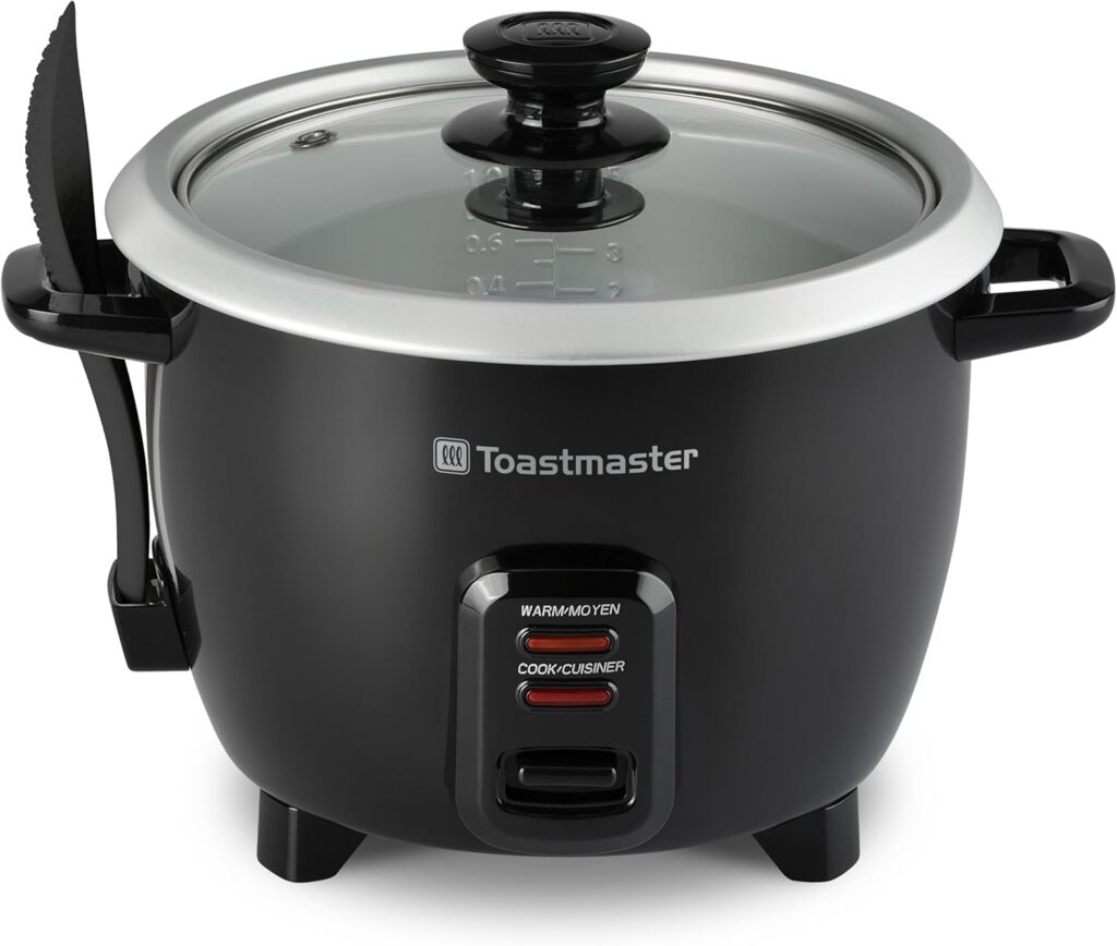 Toastmaster Electric Rice Cooker – Large Capacity for Soups, Oatmeal & More – Automatic Rice Cooker with Tempered Glass Lid & Keep Warm Mode – 10-Cup, Black