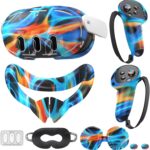 Compatible with Oculus Quest 3 Accessories, VR Silicone Face Cover, VR Shell Cover,Touch Controller Grip Cover,Camera Lens Protector Set (Aurora)