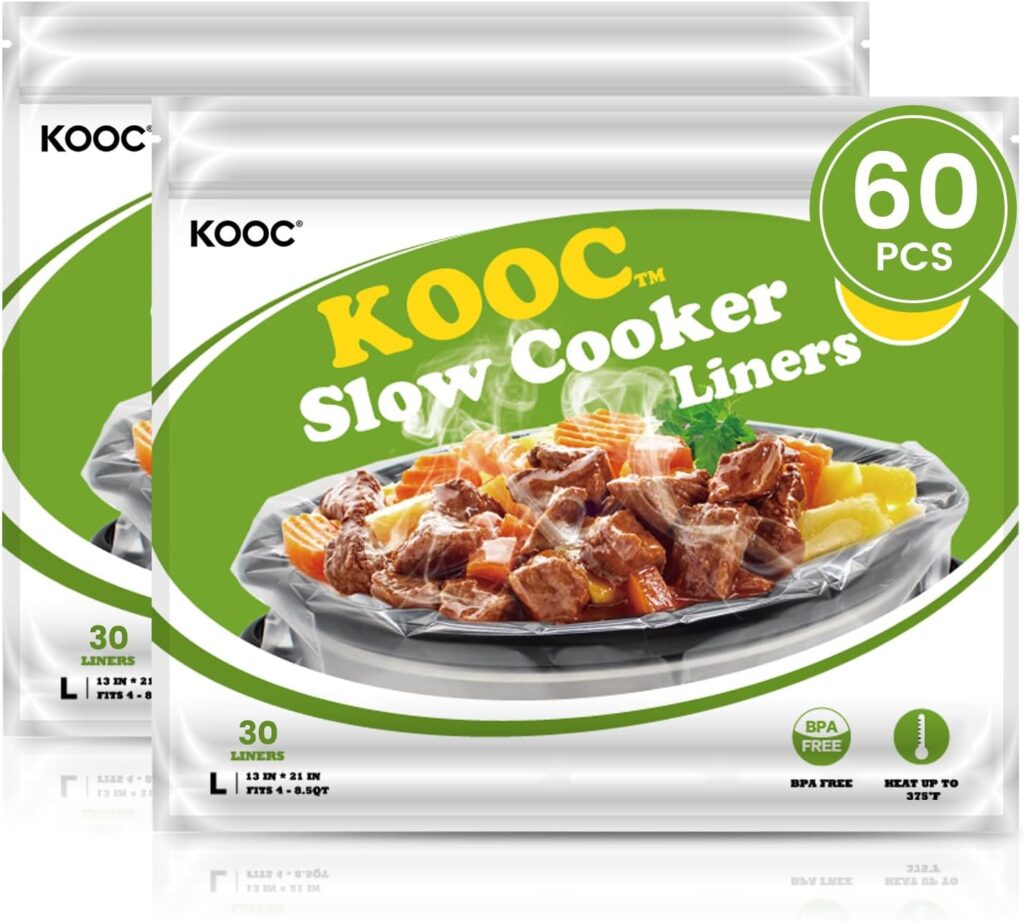 KOOC Slow Cooker Liners 13×21 inch 60 Count Large Size Disposable Plastic Bags Pot Liners Cooking Bags Fit 3QT to 8.5QT Pot BPA Free