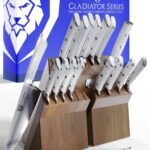 DALSTRONG Gladiator Series Elite-18pc Stainless Steel Knife Set with Block-High Carbon German Steel-Acacia Wood Block-Knife Set w/White Handles-NSF Certified-Men’s Valentines Gift