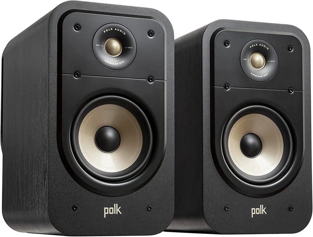 Polk Signature Elite ES20 Bookshelf Speaker – Hi-Res Audio Certified, Dolby Atmos & DTS:X Compatible, 1″ Tweeter & 6.5″ Woofer, Power Port Technology for Effortless Bass (Pair, Stunning Black)