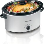 Hamilton Beach 7-Quart Portable Slow Cooker Serves 8+, Dishwasher Safe Crock, Lid Latch Strap for Travel, Brushed Silver