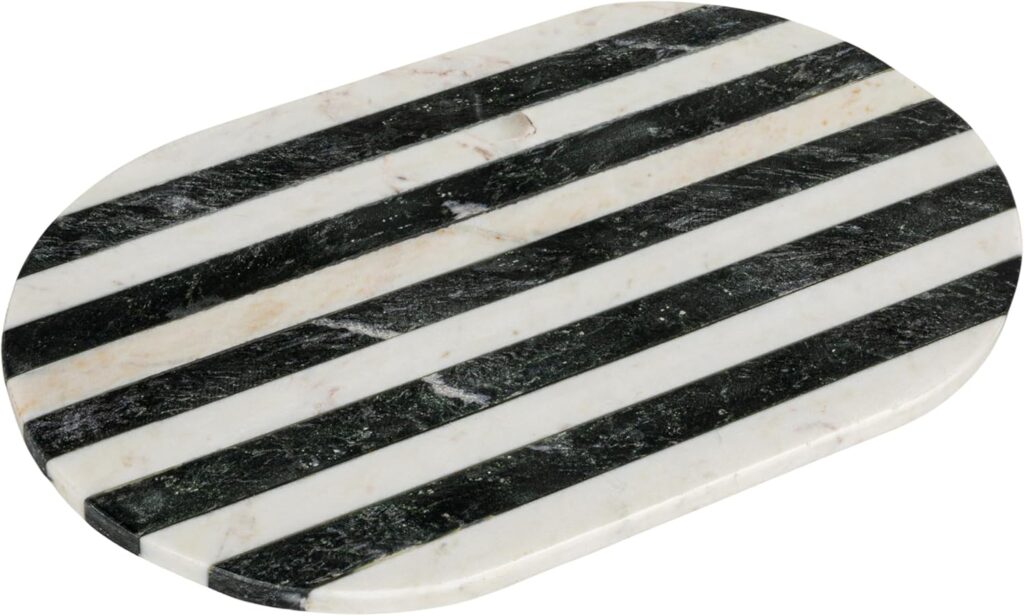 Bloomingville Marble Cheese and Cutting Board with Stripes, Black and White