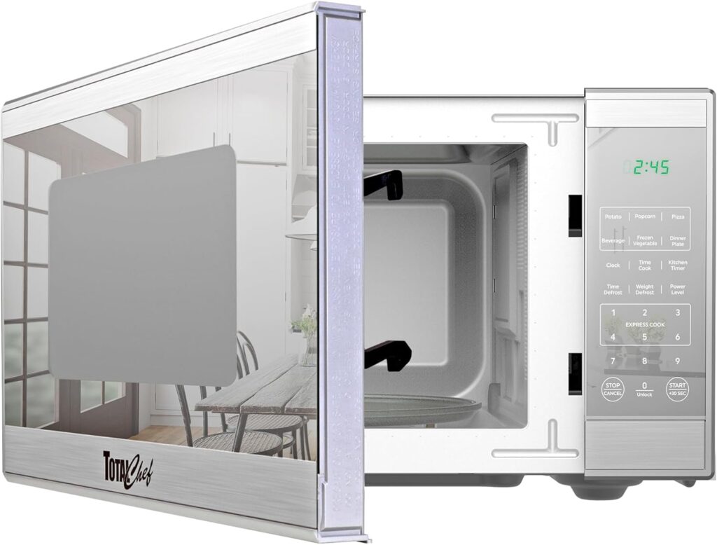 Total Chef 1.3 Cu Ft Microwave Oven – Compact Countertop Kitchen Appliance, Small Stainless Steel Microwave with Digital Touch, Pre-Set Functions, 12.8” Turntable, 1100 Watt