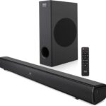Pyle 2.1 Tabletop Soundbar Digital Speaker System – Digital Amplifier with DSP Streaming Tabletop Stand Mount TV Digital System with AUX/Optical in/USB in/HDMI (ARC)/Coaxial, LED Display