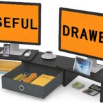 WESTREE Dual Monitor Stand Riser with Drawer, Adjustable Length and Angle Monitor 2 Solts for Phone & Tablet, Desktop Organizer Stand for Computer/Laptop/PC/Printer
