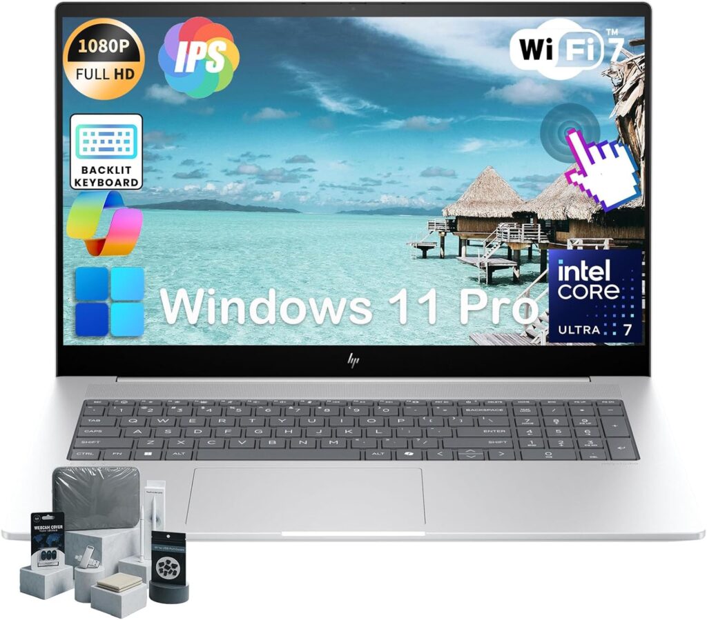 HP Envy 17 Laptop for Business and Students – 17.3″ FHD IPS 300nits Touchscreen • Intel 16-Core Ultra 7 155H • 64GB RAM • 2TB SSD • Backlit KB • Wi-Fi7 • HP Fast Charge • Win 11 pro • with Accessories