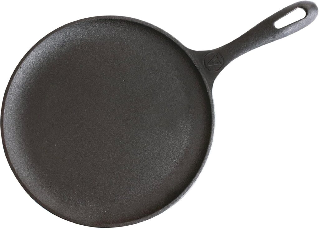 Victoria 10.5-Inch Cast Iron Comal Griddle Pan with a Long Handle, Preseasoned with Flaxseed Oil, Made in Colombia