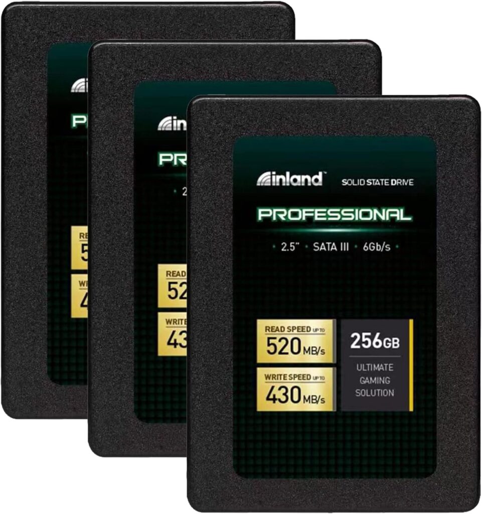 INLAND Professional 3 Pack 256GB SSD SATA III 6Gb/s 2.5″ 7mm TLC 3D NAND Internal Solid State Drive (3x256GB)
