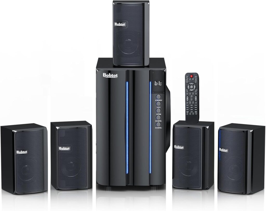 Bobtot Home Theater Surround Sound System for TV – 6.5inch Subwoofer 800W Peak Deep Bass 5.1 Wired Satellite Speakers Audio Stereo Systems Support HDMI ARC Optical Bluetooth Aux Input