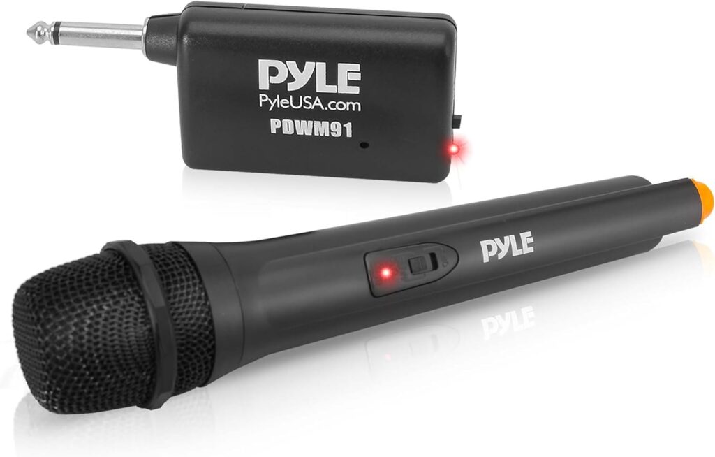 Pyle Portable VHF Wireless Microphone System – Professional Battery Operated Handheld Dynamic Unidirectional Cordless Microphone Transmitter Set W/Adapter Receiver, for PA Karaoke DJ Party, Black