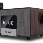 RHM K222 Karaoke Machine, Connect to TV via Optical & Bluetooth, with Powerful Sound, Deep Bass & 2 UHF Wireless Mics, Support AUX/USB/PC, Wooden Karaoke System for Home, Singing Party, Christmas
