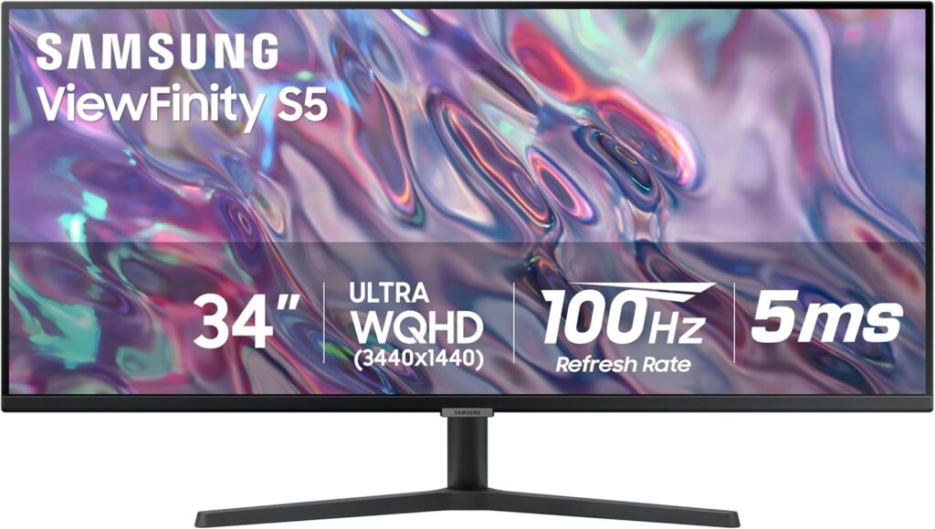 SAMSUNG 34″ ViewFinity S50GC Series Ultra-WQHD Monitor, 100Hz, 5ms, HDR10, AMD FreeSync, Eye Care, Borderless Design, PIP, PBP, LS34C502GANXZA, 2023, Black