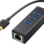 Cable Matters 4-in-1 USB Hub with Ethernet, Support Gigabit Network (USB 3.0 Hub Ethernet) with 10/100/1000Mbps Network, 3X 5Gbps USBA Ports in Black