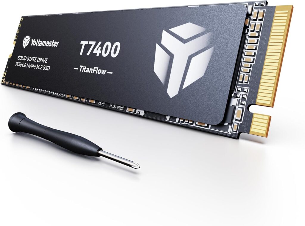 Yottamaster T7400 2TB SSD, M.2 PCIe Gen4x4 NVME SSD, Up to 7450/6500MB/s Read/Write, 2TB M.2 NVMe Internal Solid State Drive with 3D TLC NAND, Gaming SSD Compatible with PS5, PCs, Laptops